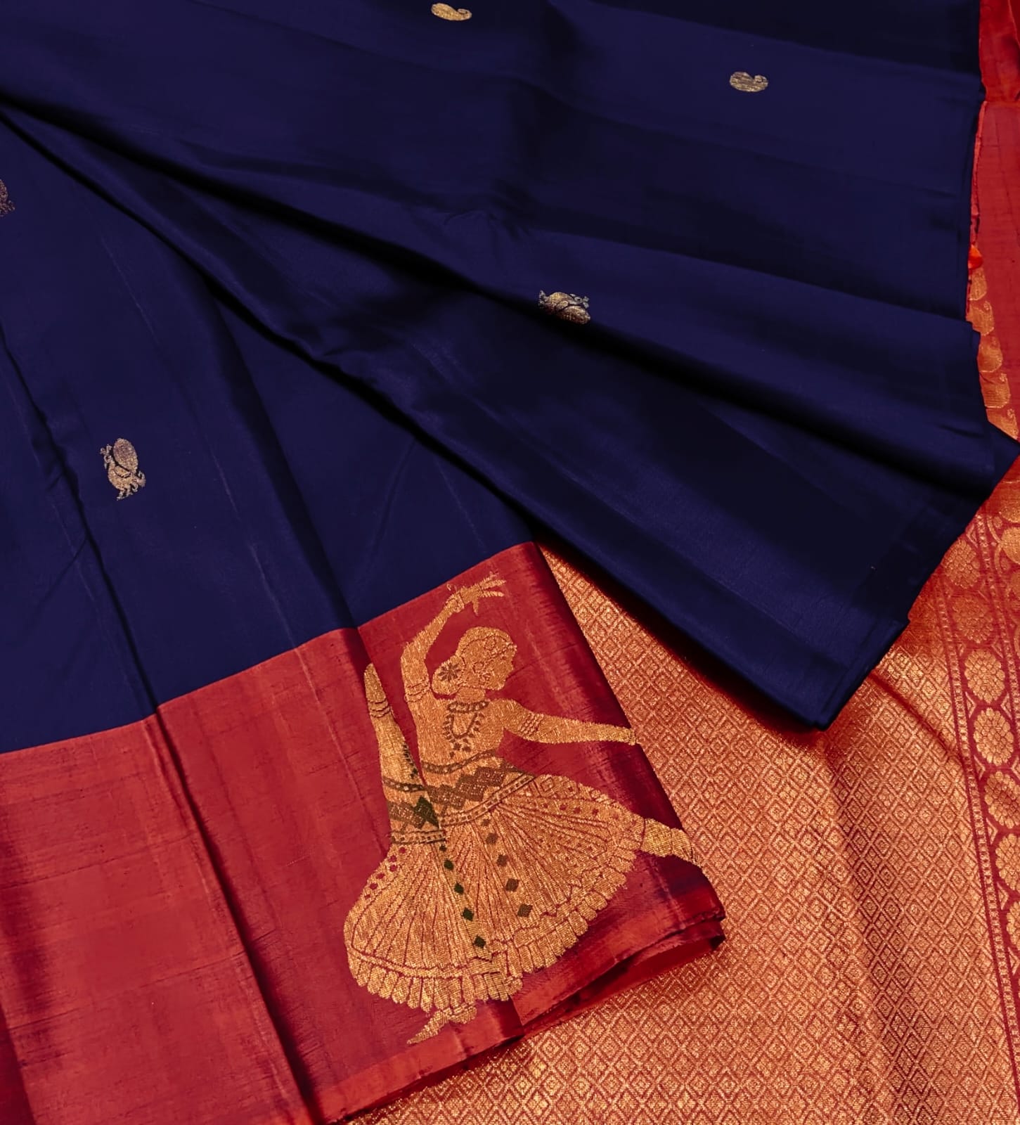 Royal Blue & Copper Gold Temple Saree